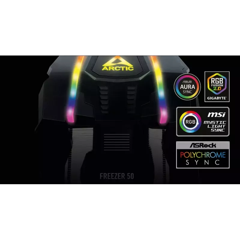 ARCTIC Freezer 50 koos A-RGB kontrolleriga - Mitmeühilduv kahe torniga protsessori jahuti A-RGB valgustusega