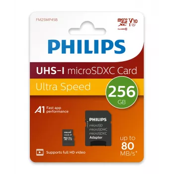 Philips FM25MP45B/00 microSDXC-kaart, 256 GB, Class 10, UHS-I U1, koos adapteriga
