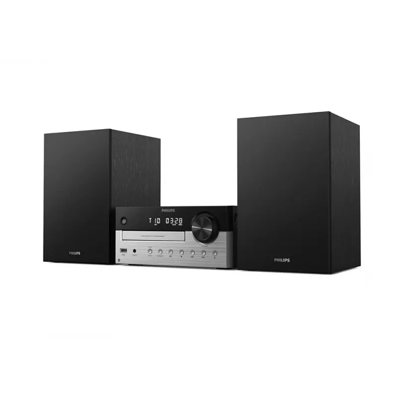 Kodune audiolu süsteem Philips TAM4205M2/12 — 80 W RMS, 2-suunalised kõlarid, Bluetooth, FM, LED-ekraan, plaadisahtel (must/hõbedane)
