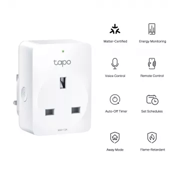 Nutipistik TP‑Link Tapo Mini P110M — Wi‑Fi/Bluetoothiga siseruumide nutipistik, 16 A, 100–240 V, 3680 W, valge