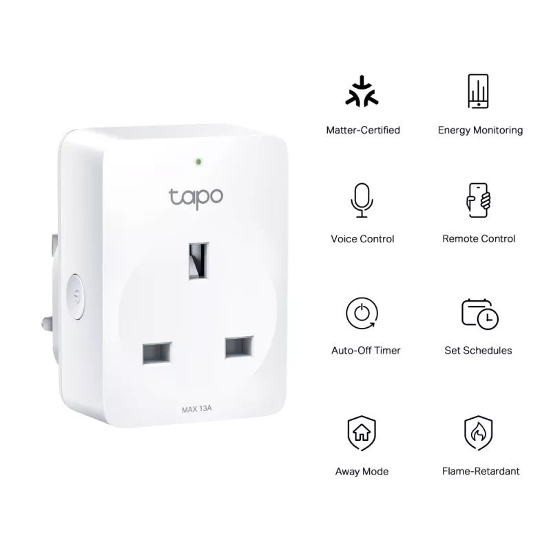 Nutipistik TP‑Link Tapo Mini P110M — Wi‑Fi/Bluetoothiga siseruumide nutipistik, 16 A, 100–240 V, 3680 W, valge
