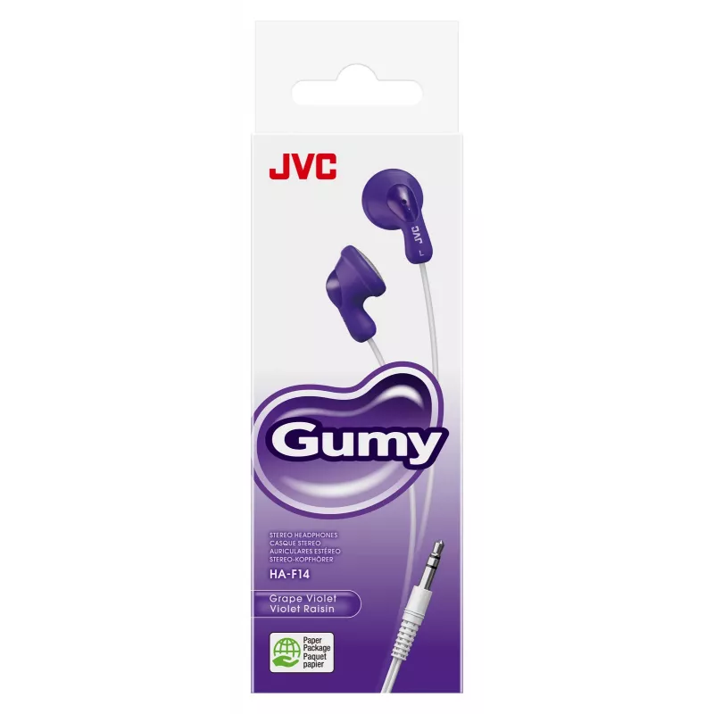 JVC F14 Gumy kõrvasisesed juhtmega kõrvaklapid, violetne, juhtmega, 16 - 20000 Hz, muusika, 17,1 g, kõrvaklapid, violetne