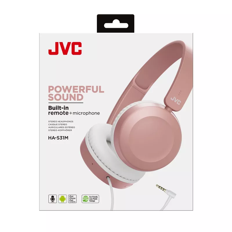JVC võimas heli juhtmega kõrvapealsed kõrvaklapid roosa, juhtmega, 10–26000 Hz, kõned/muusika, 140 g, peakomplekt, roosa