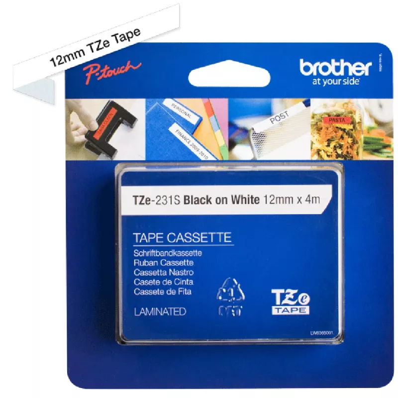 Brother TZE231S silditeip Must valgel TZe