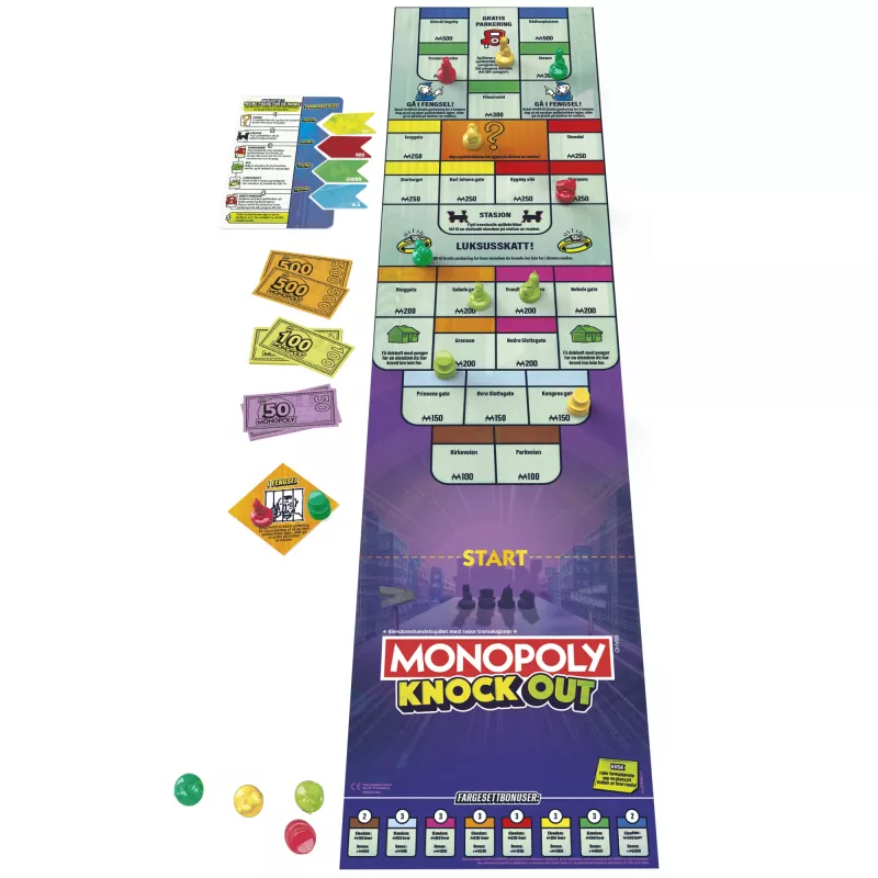 Monopoly Knockout perepidude mäng, kiirelt mängitavad lauamängud alates 8. eluaastast, 2–8 mängijale, 20 min