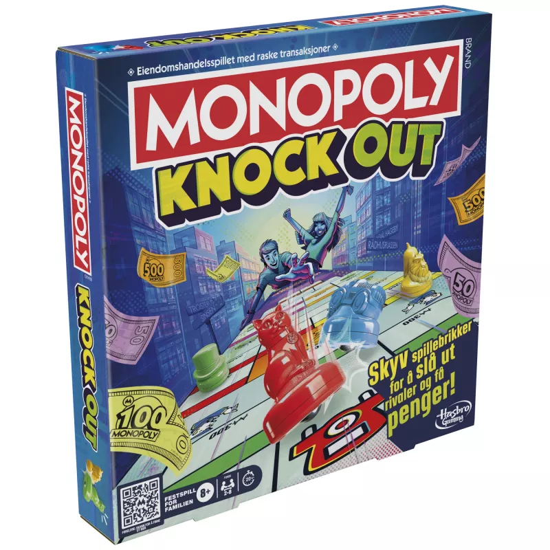 Monopoly Knockout perepidude mäng, kiirelt mängitavad lauamängud alates 8. eluaastast, 2–8 mängijale, 20 min