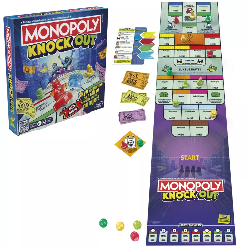 Monopoly Knockout perepidude mäng, kiirelt mängitavad lauamängud alates 8. eluaastast, 2–8 mängijale, 20 min