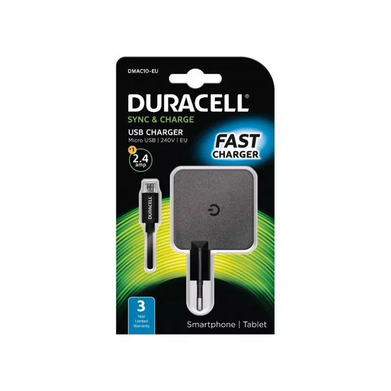 Duracell 2,4 A telefoni/tahvelarvuti seinelaadija, siseruumides, vahelduvvool, 5 V, 2,4 A, must