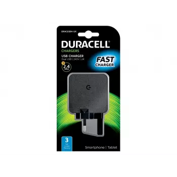 Duracell 2x2.4A USB telefoni/tahvelarvuti laadija, siseruumidesse, vahelduvvool, 5 V, must