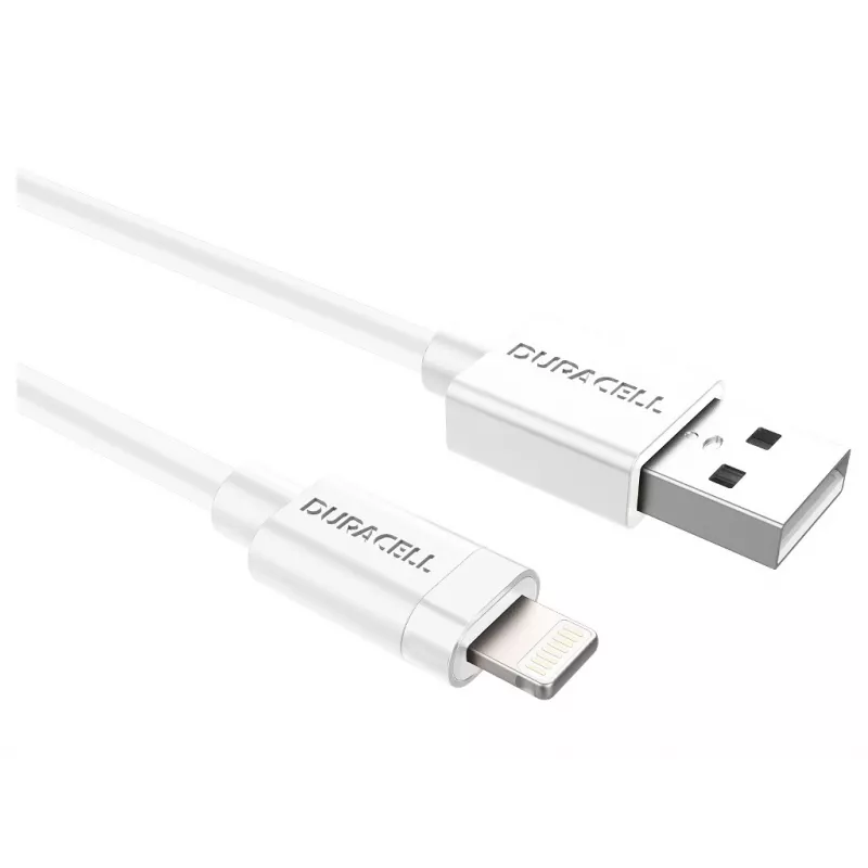 Duracell Sync/Charge kaabel 1 Metre valge, 1 m, USB A, Lightning, 2.0, Valge