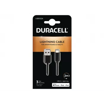 Duracelli sünkroonimis-/laadimiskaabel 2 m must, 2 m, USB A, Lightning, 2.0, must