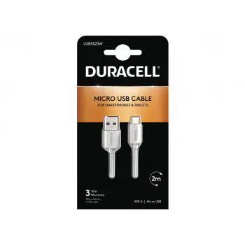 Duracell Sync/Charge kaabel 2 Meetrit Valge, 2 m, USB A, Micro-USB A, 2.0, Valge