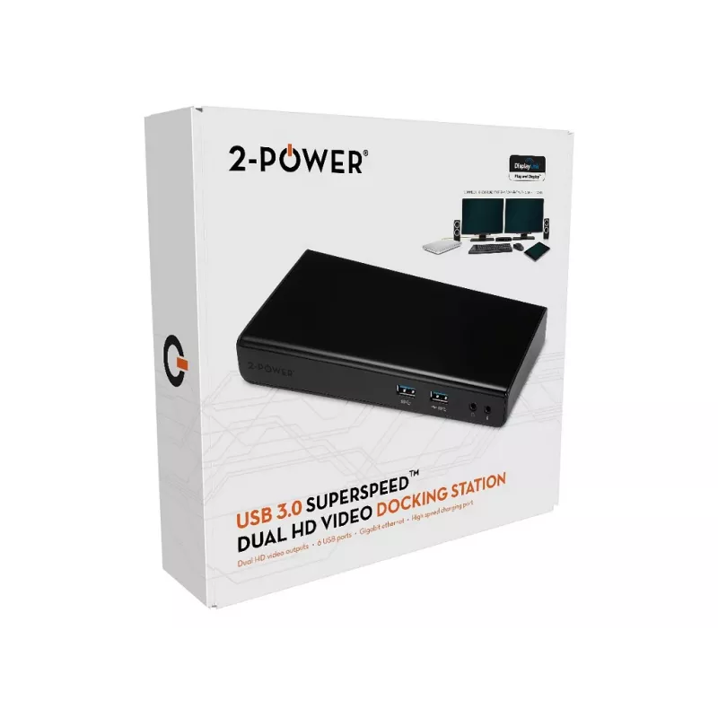 2-Power USB 3.0 kahe ekraaniga dokkimisjaam, dokkimine, 3,5 mm, USB A-tüüp, USB B-tüüp, 10,100,1000 Mbit/s, must, 5 Gbit/s