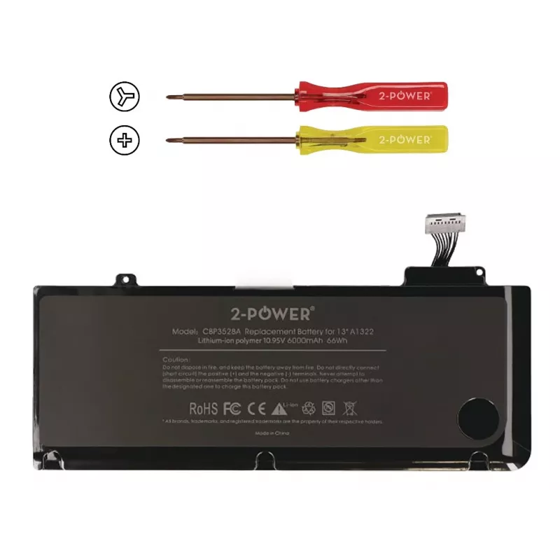 2-Power 10,95 V 6000 mAh Li-polümeer sülearvuti aku, Aku, Apple MacBook Pro 13-tolline A1278, Mid 2009 (EMC2326)