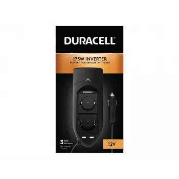 Duracell 175 W Twin EU Socket inverter, universaalne, siseruumidesse, 12 V, 175 W, 12 V, DC1-DC2