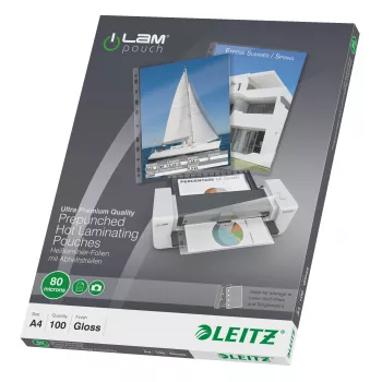 Leitz iLAM eelperforeeritud A4 lamineerimiskile, 80 mikronit, 100 tk pakk