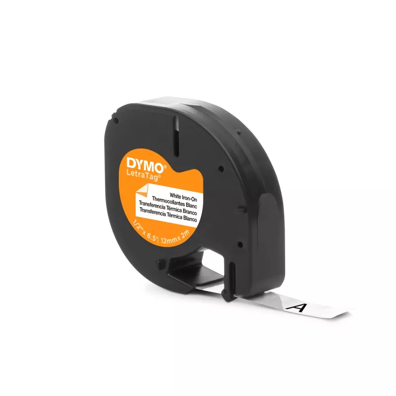 DYMO LetraTag triigitavad riidesildid | Originaal | 12 mm x 2 m rull | Must trükk valgel | Triigitavad riidesildid ideaalsed vormiriietusele/lasteriietele | LetraTag printeritele