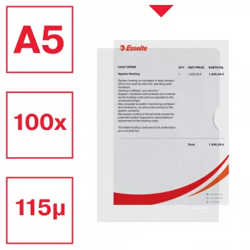 Esselte Premium A5 kaust, Projektikaust, A5, Polüpropüleen (PP), Läbipaistev, Portree, 40 lehte