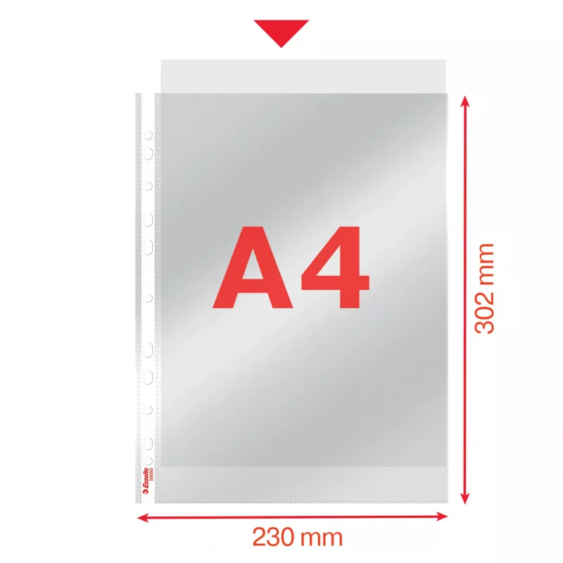 Esselte Pocket Heavy Duty 105my A4, 210 x 297 mm (A4), läbipaistev, polüpropüleen (PP), ülemine, 0,105 mm, 230 mm