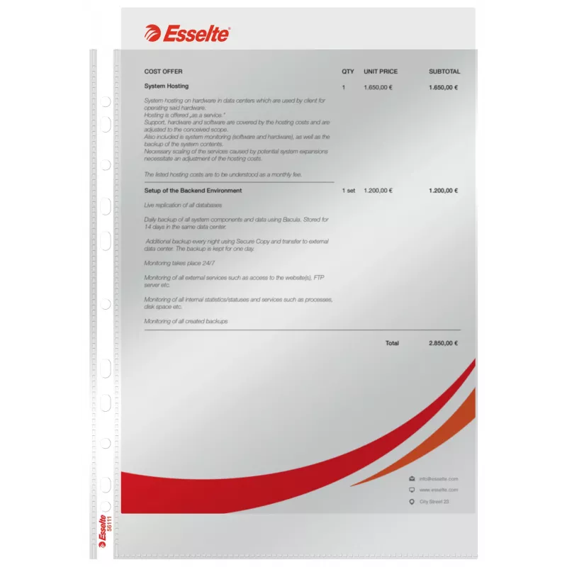 Esselte Pocket 75my A4, 210 x 297 mm (A4), läbipaistev, polüpropüleen (PP), portree, ülevalt avanev, 0,075 mm