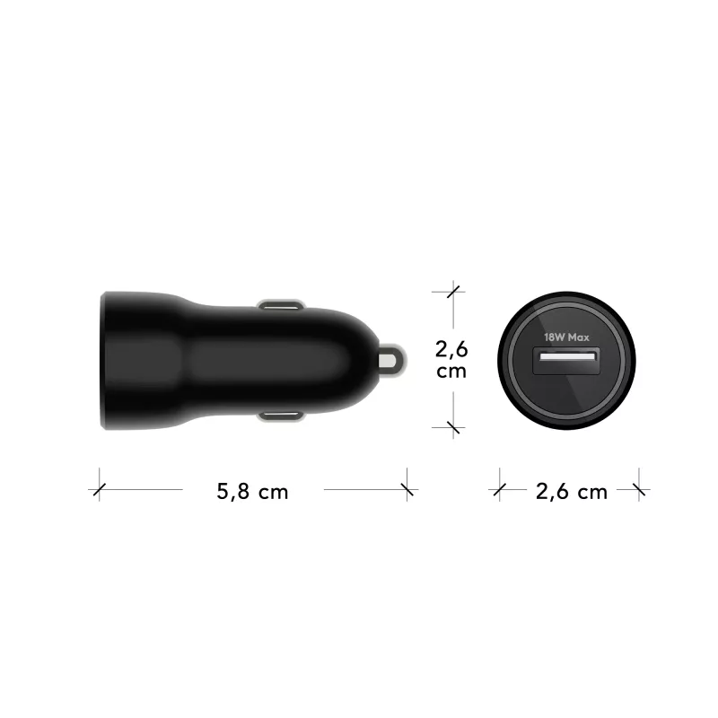 Autolaadija d bramante re-charge USB-A 18W — 12–24V, 1× USB-A, must