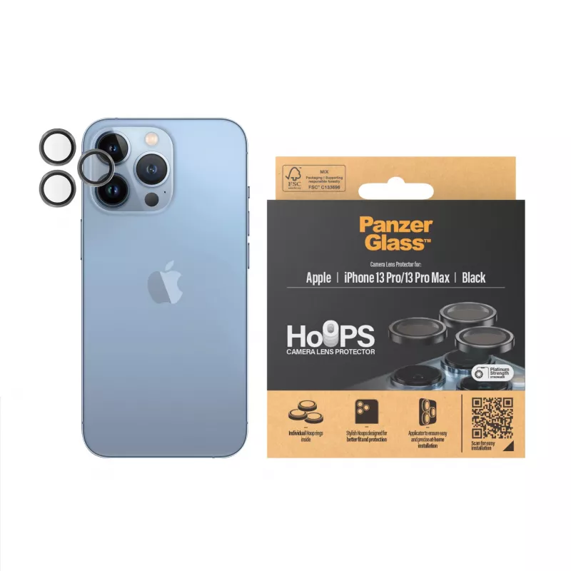 PanzerGlass Hoops kaamera objektiivi kaitse iPhone 13 Pro 13 Pro Max must kriimustuskindel