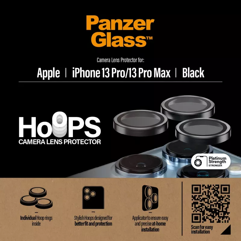 PanzerGlass Hoops kaamera objektiivi kaitse iPhone 13 Pro 13 Pro Max must kriimustuskindel