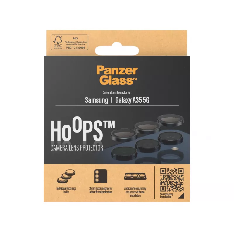 Kaamera objektiivi kaitse PanzerGlass Hoops Samsung Galaxy A35 5G jaoks, karastatud klaas, must raam