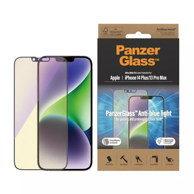 PanzerGlass ® sinist valgust blokeeriv ekraanikaitse iPhone 14 Plus | 13 Pro Max | ülilalai sobivus EasyAligneriga