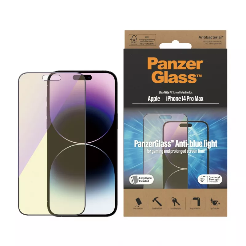 PanzerGlass ® sinise valguse vastane ekraanikaitse iPhone 14 Pro Max | Ultra-Wide Fit koos EasyAligneriga