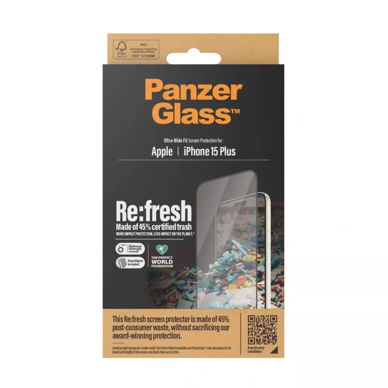 PanzerGlass ® Re:fresh ekraanikaitse iPhone 15 Plus | Ülilai sobivus EasyAligneriga