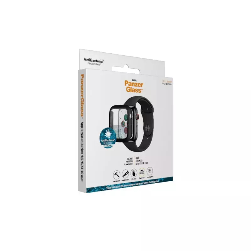 Ekraanikaitse PanzerGlass Full Body Apple Watch Series 4/5/6/SE 40mm — must, 29,8×35,1×0,43 mm