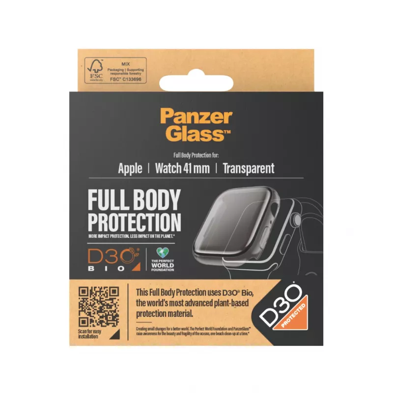 PanzerGlass ekraanikaitse täiskere Apple Watch Series 9 41 mm läbipaistev