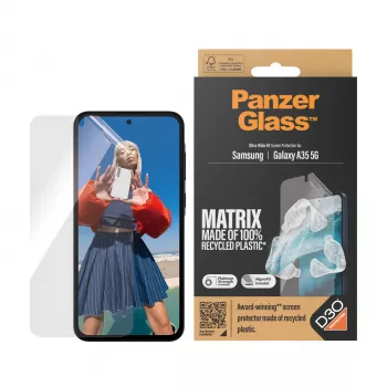 Ekraanikaitse PanzerGlass MATRIX D3O-ga Samsung Galaxy A35 5G jaoks — ülilai PET, kuiv paigaldus, 1 tk, läbipaistev