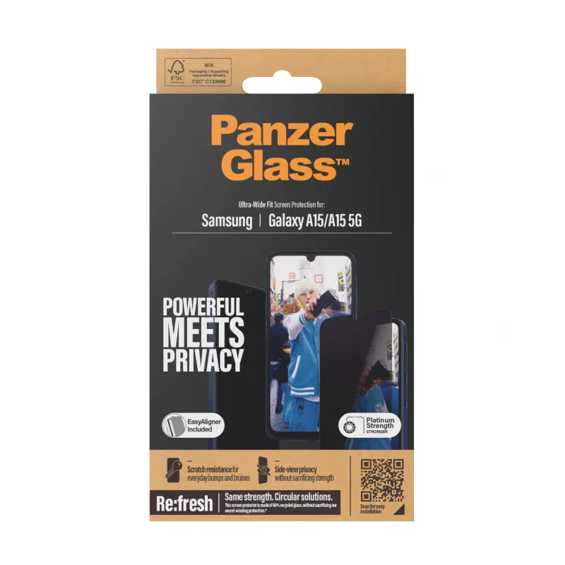 PanzerGlass ® Privaatsusekraanikaitse Samsung Galaxy A15 | A15 5G | Ultra-Wide Fit koos EasyAligneriga