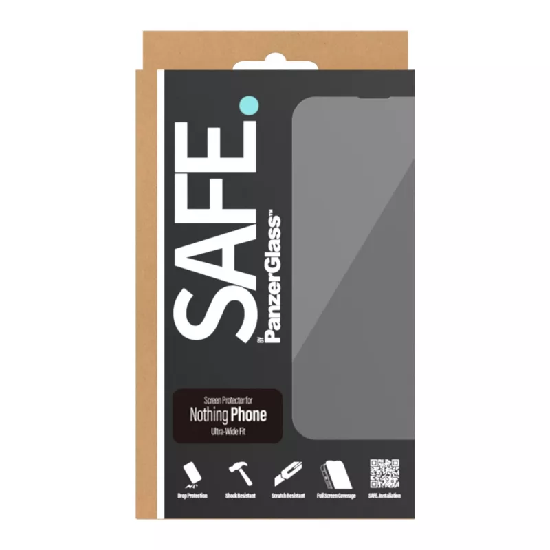 Ekraanikaitse PanzerGlass SAFE. Nothing Phone'ile — Ultra-Wide Fit, karastatud klaas + PET, kriimustus- ja löögikindel, kuivpaigaldus