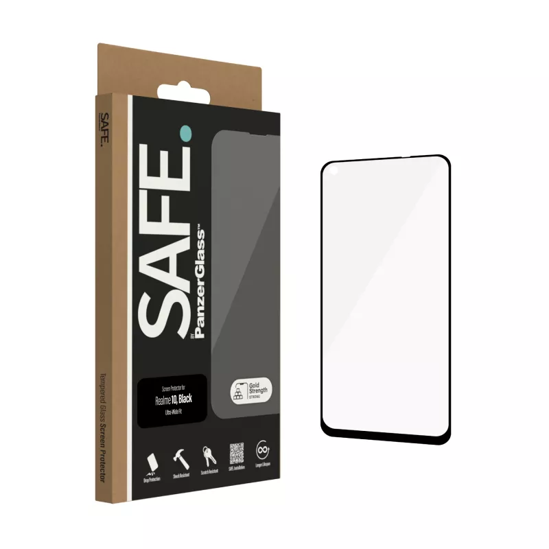 Karastatud klaasist ekraanikaitse PanzerGlass SAFE Realme 10 jaoks — Ultra-Wide Fit, must
