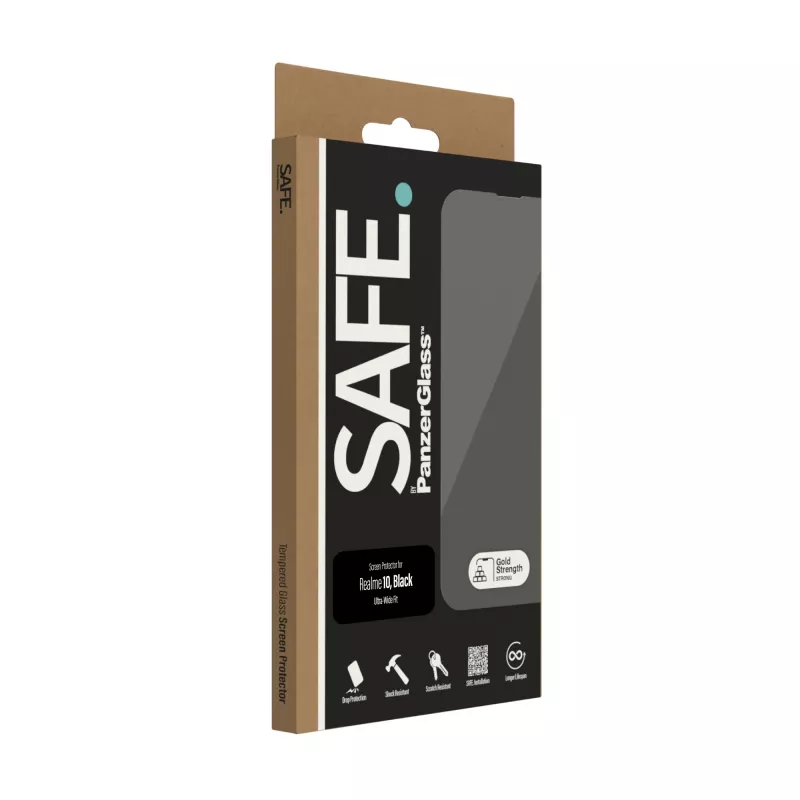 Karastatud klaasist ekraanikaitse PanzerGlass SAFE Realme 10 jaoks — Ultra-Wide Fit, must