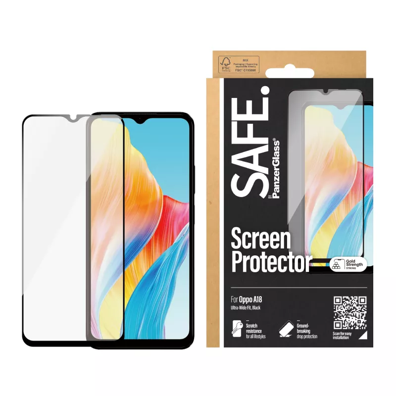 PanzerGlass SAFE. by ® ekraanikaitse Oppo A18 | Ultra-Wide Fit