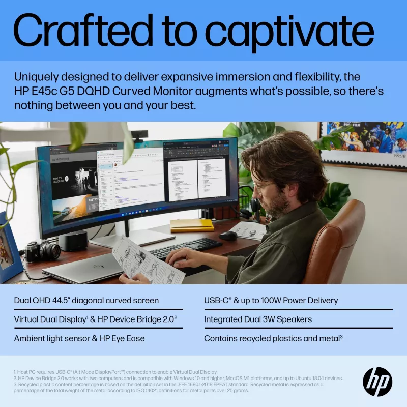 HP E45c G5 44,5-tolline kumer Dual QHD 5120 x 1440 monitor