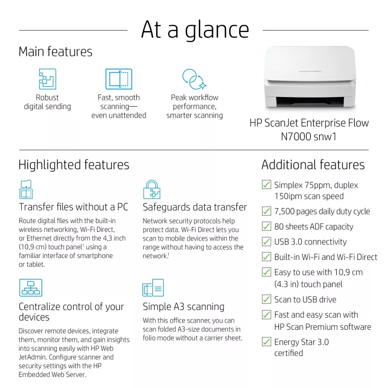 HP ScanJet Enterprise Flow N7000 snw1 lehtsööturiga skanner 600 x 600 DPI