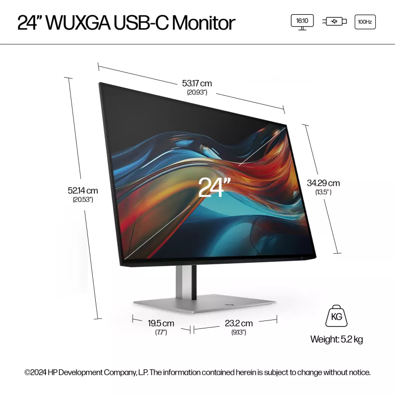 HP Series 7 Pro 24-tolline WUXGA USB-C monitor - 724pu PVC-vaba
