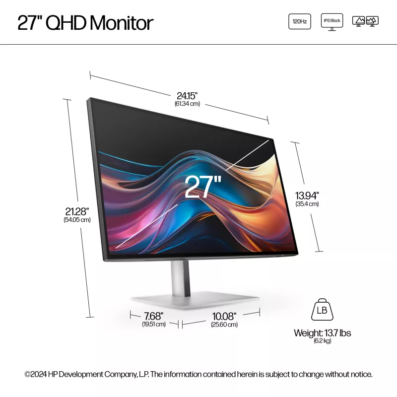 HP Series 7 Pro 27-tolline QHD-kuvar – 727pq PVC-vaba