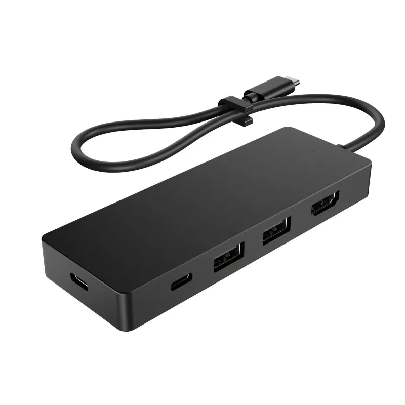 USB-C Travel Hub G3 — HP, USB 3.2 Gen 2 USB-C host, HDMI, USB-A, PD kuni 65 W, 116×41,9×14,5 mm
