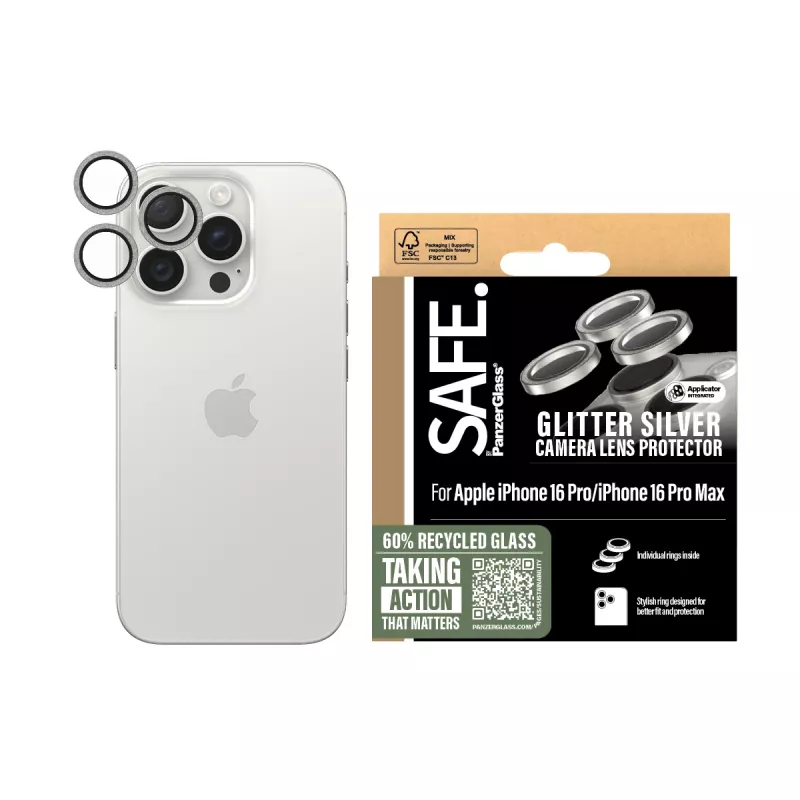 PanzerGlass SAFE. by ® Camera Lens Protector Glitter Silver iPhone 16 Pro | 16 Pro Max