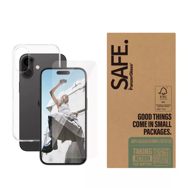 Läbipaistva ekraanikaitse komplekt PanzerGlass SAFE. by ® iPhone 16-le — karastatud klaas + PET + silikoon, läbipaistev, 50 tk