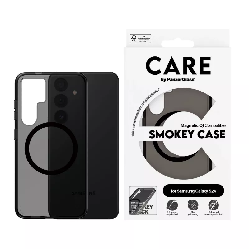 PanzerGlass CARE™ by ® Urban Combat Case Smokey musta Qi-ühilduva Samsung Galaxy S24 jaoks