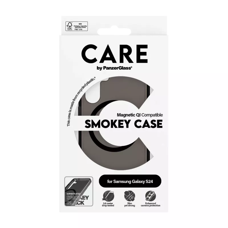 PanzerGlass CARE™ by ® Urban Combat Case Smokey musta Qi-ühilduva Samsung Galaxy S24 jaoks
