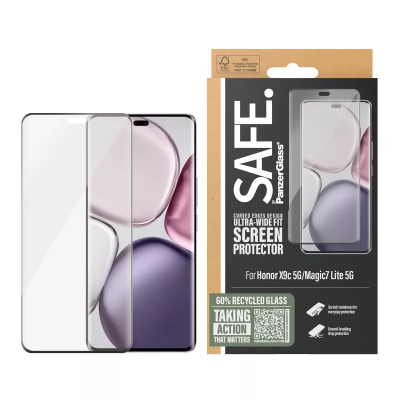 PanzerGlass SAFE. by ® ekraanikaitse musta raamiga Honor X9c 5G | Magic7 Lite 5G | Ultra-Wide Fit