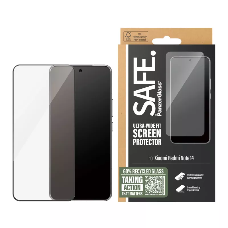 PanzerGlass SAFE. by ® ekraanikaitse musta raamiga Xiaomi Redmi Note 14 | ülilai liibuvus